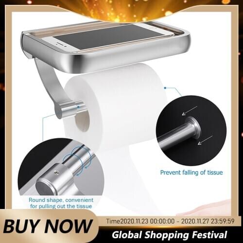 Wall Mounted Toilet Paper Holder Tissue Paper Holder Roll Holder Roll Holder With Phone Storage Shelf Bathroom Accessories