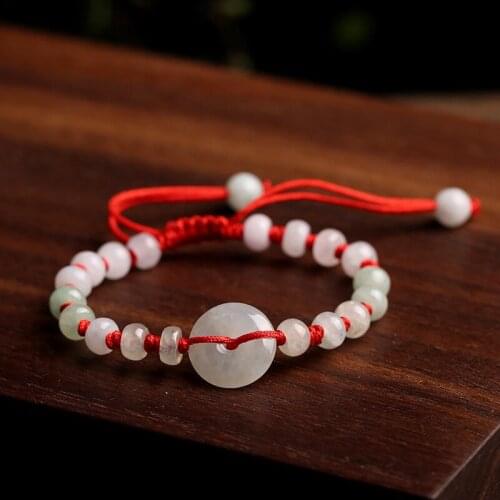 Natural Jade Emerald Safety buckle Beads Bracelet Adjustable Bangle Charm Jewellery Fashion Accessories Hand-Carved Luck Amulet