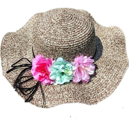 2019 Girls Summer New Hats New Straw Sun Hat With flowers Kids Summer Hat wave Brim Sunbonnet Straw Hats
