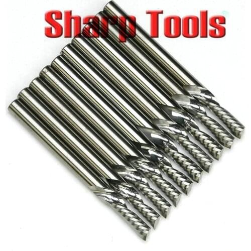 New 3.175x10mm One Flute DOWN Cutters, Left Helical Carbide Milling Tool Bits for Cutting Grooving Wood, Plastic Board, PVC