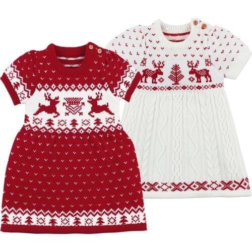 2019 Autumn Winter Girls Wool Knitted Sweater Christmas Deer Baby Girl Dress Girls Dresses Party And Wedding Baby Girl Clothes