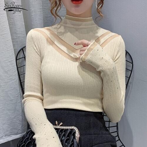 Autumn Fashion Womens Hollow Turtleneck Pullover Sweater Women Long Sleeve Slim Knitted Sweater Sexy Lace Winter Clothes 11558
