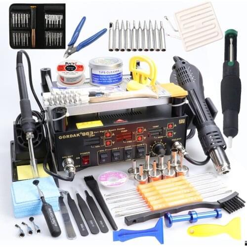 Gordak 863 3 in 1 BGA Rework Solder Hot Air Heat Gun Solder Station Electric Soldering iron IR Infrared Preheating Station