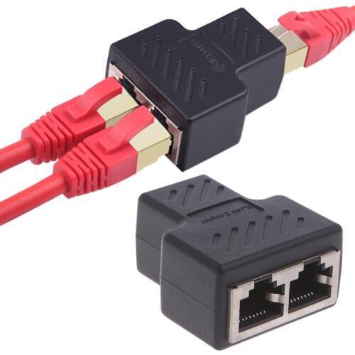 1 To 2 Ways LAN Ethernet Network Cable RJ45 Female Splitter Connector Adapter