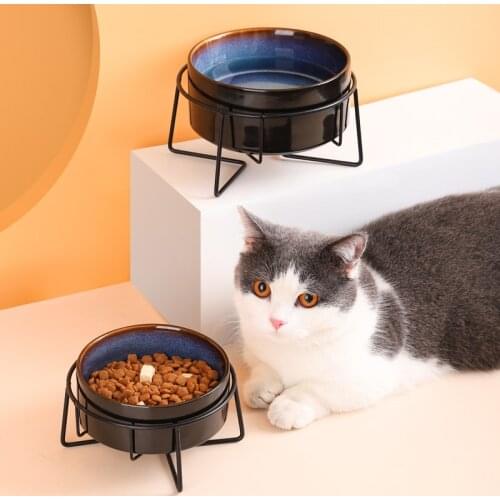 Supplies For Cats Accessories And Dog Water Food Feeder Ceramic Bowl With Stainless Steel Stand