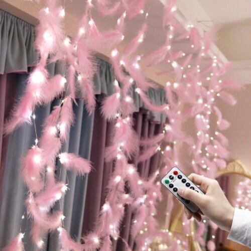 Christmas String Led Lights Decoration Fairy Lamp AAA Battery Powered Remote Control DIY Feather String Light for Decor Room Cur