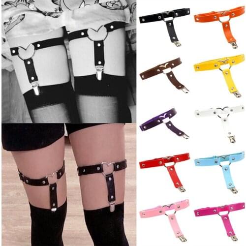 Sexy Women Punk Goth Heart PU Leather Elastic Garter Belt Leg Thigh Ring Suspender Stockings Belt Leg Chain Harness Body Jewelry