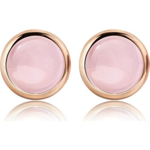 Natural Powder Crystal Hibiscus Stone Powder Crystal Candy Girl Sweet Round Delicate Earrings Temperament Silver-plated Earrings