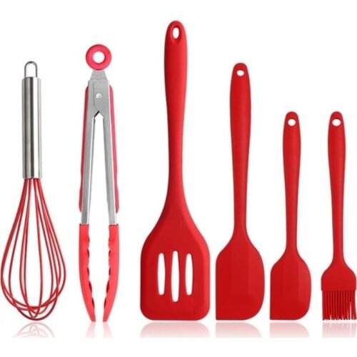 Cake Tool Silicone Bakeware 6pcs Set Food Grade Spatula Leaking Shovel Egg Beater Brush Food Clip Pastry and Bakery Accessories