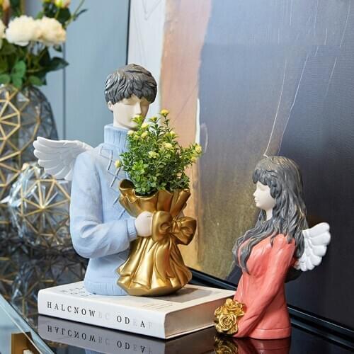 Modern Creative Angel Character Vase Decoration Home Livingroom Table Figurines Crafts Clubs Office Desktop Figure Ornaments Art