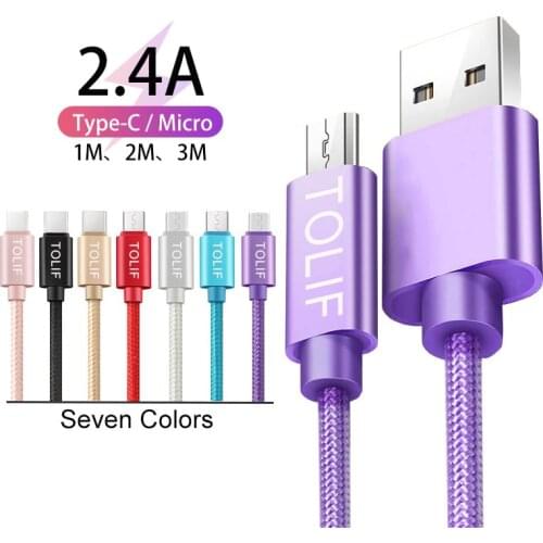 TOLIF 3M 2M 1M Micro USB Type C Nylon Android Charger Cable 2.4A Fast Charging For Samsung Xiaomi HUAWEI IPHONE