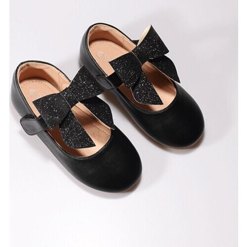 Flower Girls Shoes Glitter Butterfly Bow Toddlers Khaki Leather Princess Shoes Junior Back to School Shoes Black Halloween 3t 4t