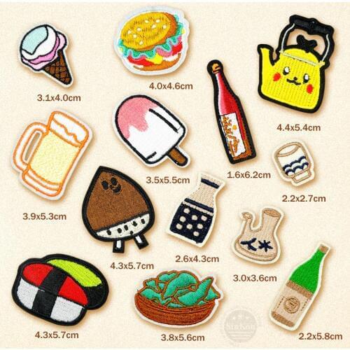 Wine Sushi Food Beer Ice Cream Embroidered Patch Applique Cute Patches Fabric Badge Garment DIY Apparel Accessories Badges