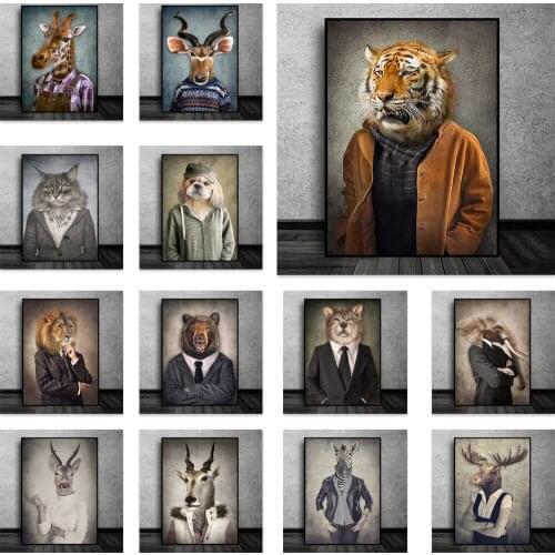Vintage Animal Canvas Painting Tiger lion deer Portrait Posters Living Room Decoration Wall Pictures For Room Decor Wall Decor