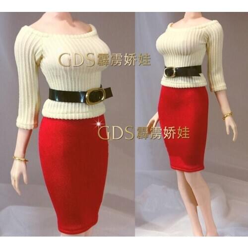 1:6 female soldier woman doll clothing accessories bag hip skirt professional wear tight-fitting long-sleeved sweater 12-inch wo