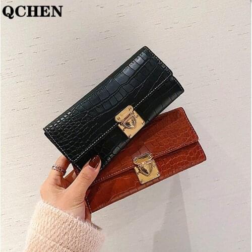 Woman Wallet Long Crocodile Line Coin Purses Mortise lock Skin Buckle Clutch Female Money Bag Hand Credit Card Holder Retro 845