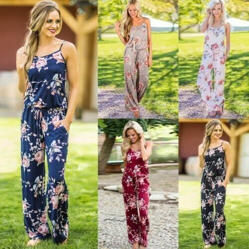 Women Super Comfy Floral Jumpsuit Fashion Trend Sling Print Loose Piece Trousers