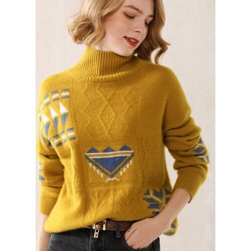 Ladies Turtleneck Sweater 100% Pure Wool Knit Pullover Oversized Sweater Loose Ladies Fashion Sweater Womens Top