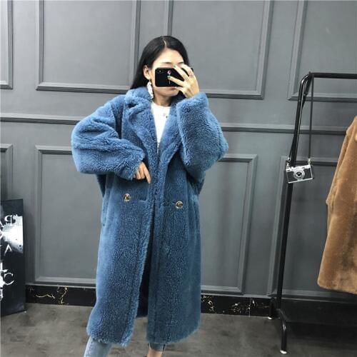 Women fur overcoat Teddy bear sheep shearing fur long wool coat thick warm ladies suede clothing