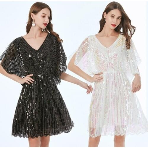 European American New Embroidery Vintage Elegant Banquet V-neck Club Sequin Party Celebrity Party Women Dress Summer Dress 8118