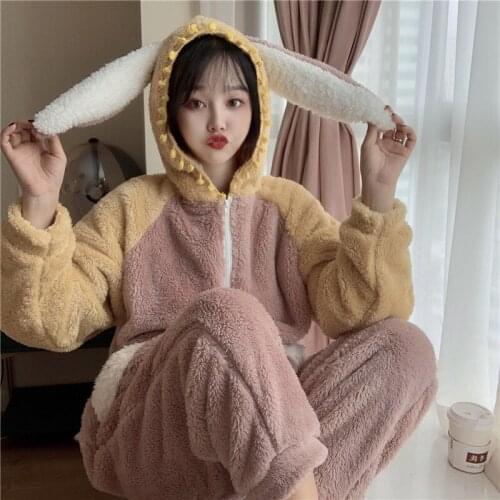 Winter sleepwear women Korean version thick cute pajamas home clothes comfortable bathrobes to keep warm sexy nightwear
