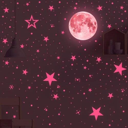 Stars and Moon Glow Wall Stickers Wall Decals-Realistic Stars Shining Decoratio Ceiling Decals Stickers for Home Decor