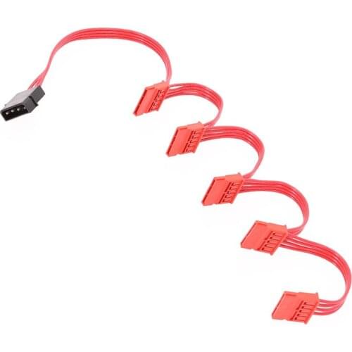 2pcs 4pin IDE Molex 1 to 5 SATA 15pin Splitter Hard Drive HDD SSD Power Supply Cable Cord for Chia Coin Mining 18AWG Red