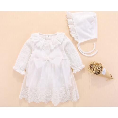 2020 Newborn Baby Girl Dress Christening Gowns infant toddler Babies Baptism Clothes Princess Birthday White Bow Dress ropa bebe