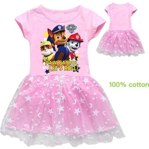 2-10Y 2021 Summer Baby Kids Short Sleeve Dresses Toddler Girls Princess PAW PATROL Dress Children Game Impostor Tutu Clothes