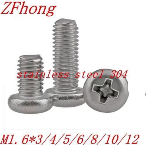 500pcs/lot DIN7985 M1.6*3/4/5/6/8/10/12 stianless steel 304 phillips round pan head machine screw