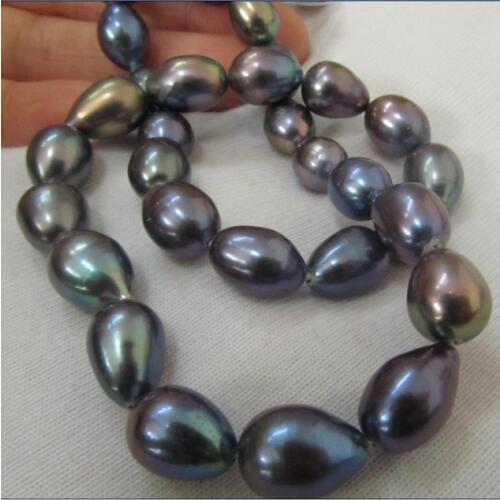 7 GENUINE TAHITIAN NATURAL BLACK GREEN PEARL NECKLACE 14KGP
