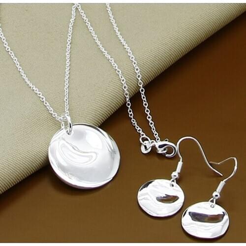 925 Sterling Silver Smooth Concave Round Necklace Earring Set For Woman Wedding Engagement Party Fashion Charm Jewelry Gift