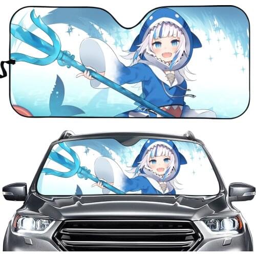 Anime Hololive EN Gawr Gura Ninomae Inanis Printed Car Windshield Sunshades Auto Windscreen Shade Car Sun Protection Universal