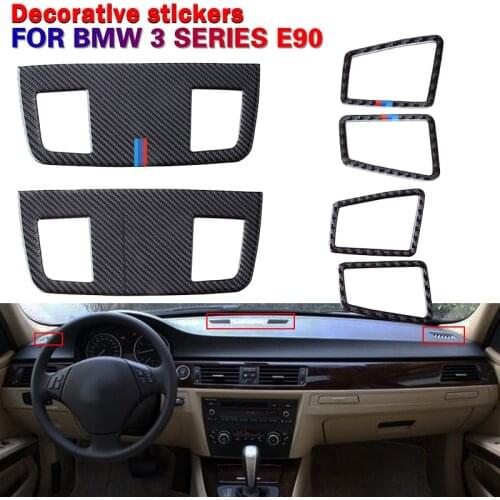Car Carbon Fiber Sticker Front Panel Vent Decorative Molding Stickers Cover Trims Fit For BMW 3 SeriesE90 E92 E93 2005-2012