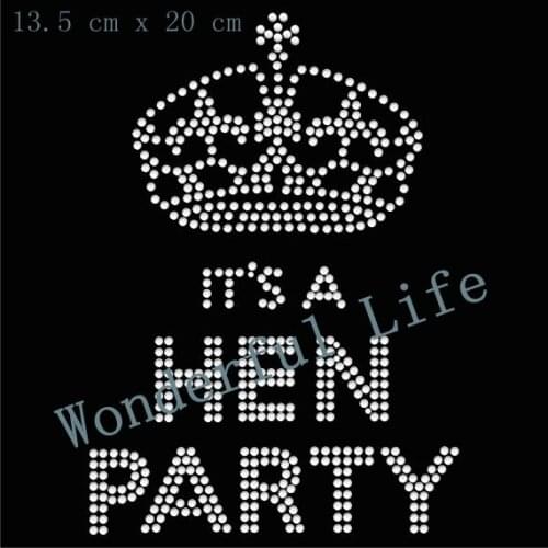 Free shipping Its A Hen Party Crown Iron On Bling Transfer
