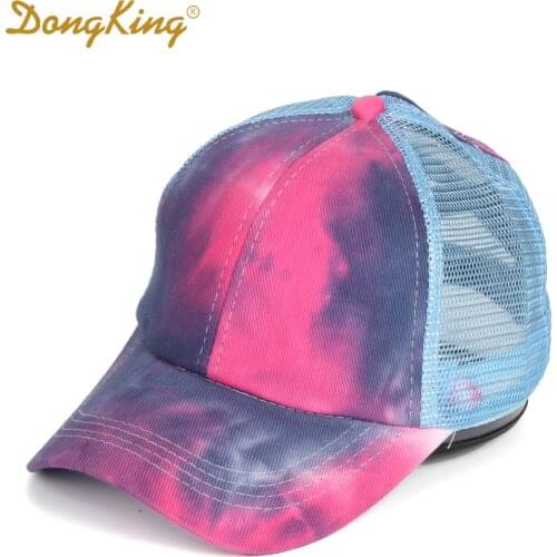 DongKing Tie Dye Mesh Splicing Criss-Cross Hollow Out Baseball Cap Snapback Trucker Hats