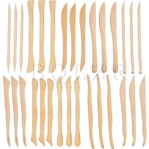 BQLZR 30pcs Wood Wooden Clay Modeling Tool Set For Pottery Making Wooden Color