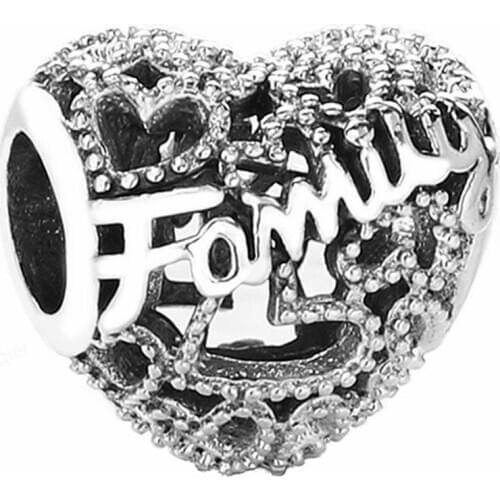 925 Sterling Family Heart Charms Bead European Charm For Original Bracelet DIY Pendants Beads Girl Women Girl Jewelry Making