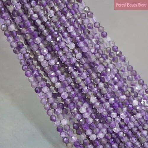 Natural Crystals Beads Faceted Purple Amethysts Round Loose Beads DIY Bracelet Earrings for Jewelry Making 15'' Inch 2mm/3mm