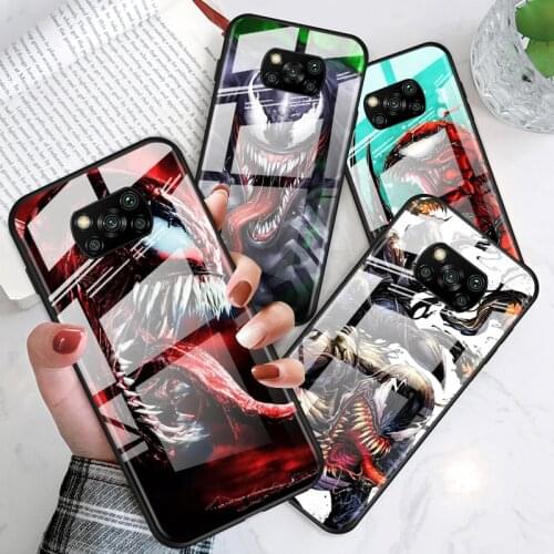 Venom Marvel cool for Xiaomi POCO X3 NFC F3 M2 X2 F2 Redmi K30 Redmi Note 9 Pro Luxury Tempered Glass Phone Case Cover