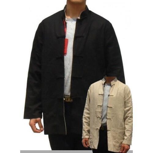 Black-Beige Traditional Reversible Chinese Mens Cotton Linen Jacket Two-Face Coat with Pocket Size S M L XL XXL XXXL 2973-1