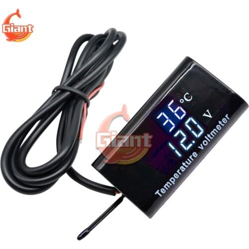 DC 12V Digital Temperature Voltmeter Meter IPX6 Waterproof for Boat Motorcycle 0.28 inch LED Display Volt Voltage Meter Tester