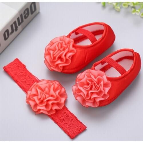 Lovely Infant Baby Toddler Kids Girls Crib Shoes Flower Princess First Walkers Headwear Prewalker Baby Shoes Photography Props S