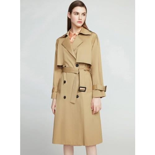 Double breasted windbreaker 2021 new autumn middle and long Korean knee high pure cotton slim fit fashionable womens coat