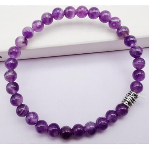 Purple Crystal Stone Beads Tibetan Silver Bracelet Stretch Jewelry G614