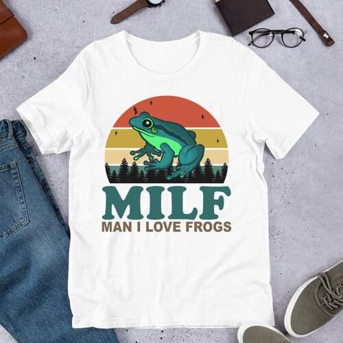 MILF Man I Love Frogs T Shirt Funny Saying Frog Amphibian Lovers Hip Hop Cotton Tees