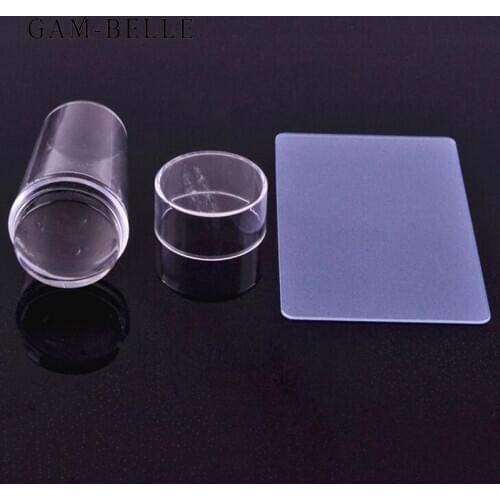 GAM-BELLE Pure Clear Jelly Silicone Nail Stamping Scraper Set With Cap Nail Art Templates Plate Stamper Scraper Makeup Tools