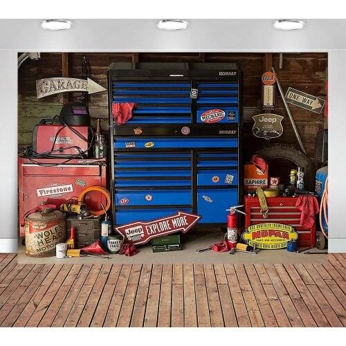 Garage Photo Backdrop Mechanical Tools Shelf Machine Utility Room Children Photoshoot Portrait Photo Booth For Shooting Room