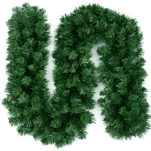 Artificial Green Christmas Garland Wreath Xmas Home Party Christmas Decoration Pine Tree Rattan Hanging Ornament for Kids 2.7M