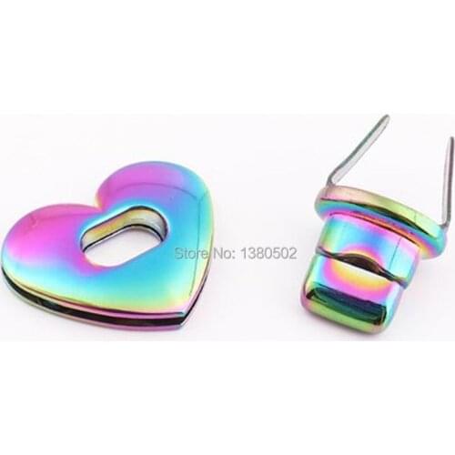 2sets 32mm Heart Shape Rainbow Color Purse wallet handBag Twist Lock hardware accessories
